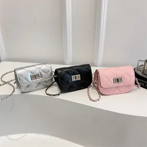 Women Mini Quilted Crossbody Bag Fashion PU Leather Square Bag With Metal Chain Strap And Lock Closure For Daily Party