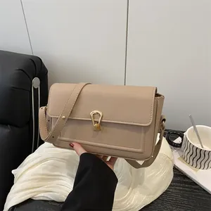 Sac Bandoulière Vintage En Cuir PU Motif Litchi Pour Femmes Style Français Fermoir Métallique Épaule Sous Le Bras Petit Sac À Rabat Carré