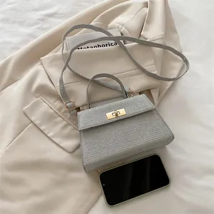Damen Mode Glitzer Pailletten Kleine Quadratische Handtasche Mit Metall-Drehverschluss Casual Schimmernde Schultertasche