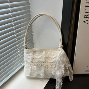 Elegante Weiße Spitze Umhängetasche Für Damen Süße Schleife Schultertasche Romantischer Französischer Stil Große Kapazität Handtasche