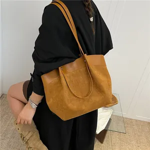 Retro Wildleder Leder Tote Bag Für Damen Große Kapazität Umhängetasche Mode Koreanischen Stil Pendler Handtasche