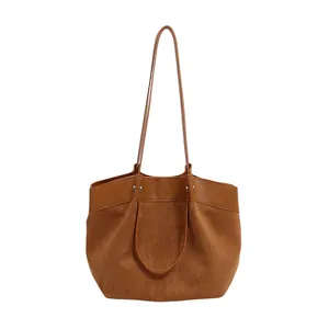 Retro braune Tragetasche aus Canvas und PU-Leder mit großem Fassungsvermögen und Nieten