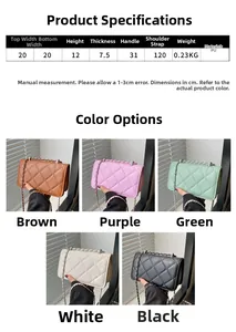 Tableau des tailles et options de couleurs pour sac à bandoulière en similicuir matelassé