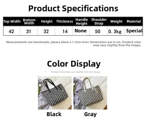Tableau des tailles détaillé pour grand sac fourre-tout en toile avec dimensions