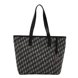 Sac cabas classique avec motifs jacquard et poignées en cuir noir de qualité
