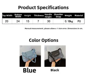 Detailed size specifications and color options for the quilted crossbody shoulder bag