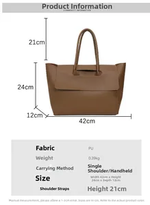 Detailed dimensions and specs for the dark brown PU leather tote shoulder bag