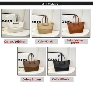 Detailed grid view showcasing five colors of minimalist solid leather tote bags