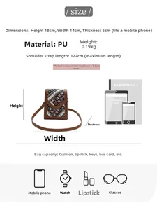 Detailed size guide for PU leather crossbody phone bag with dimensions and capacity info