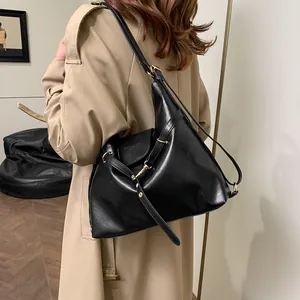 Retro black large capacity faux leather backpack and tote bag with adjustable straps