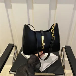 Sac sous le Bras Minimaliste en Cuir PU Hobo pour Femme Avec Chaîne Dorée Et Fermoir en Métal Sac à Épaule Mode