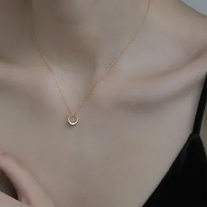 Minimalist gold circle pendant necklace on fine O-chain for women elegant style
