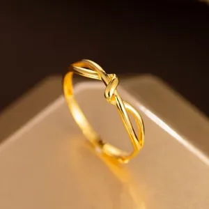 Fashion Titanium Steel Knot Ring For Women Minimalist Gold Plated Twist Rope Design Index Finger Ring Chic Jewelry Gift