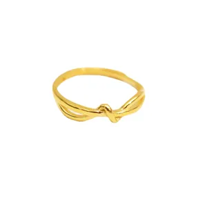 Polished 18k gold plated stainless steel knot ring featuring an infinity loop design