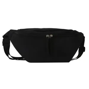 Sleek black waterproof nylon crossbody fanny pack with dual zippers and adjustable strap
