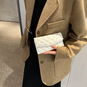 Elegant white quilted long wallet for women with classic envelope flap and large capacity