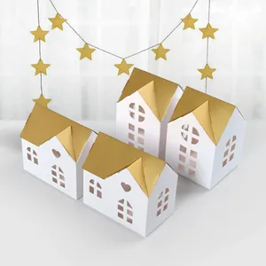 White House Shape Candy Gift Box Gold Roof Hollow Heart Window Folding Paper Favor Boxes For Wedding Party Packaging