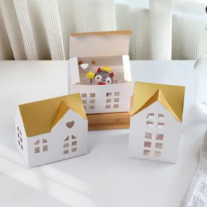 White and gold house-shaped gift box set with hollow windows for candies and favors