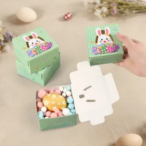 Easter Rabbit Polka Dot Paper Gift Box Folding Square Candy Box For Easter Party Favors Cardboard Gift Packaging Box