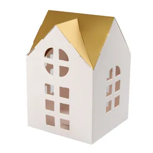 Elegant white castle gift box with golden roof and hollow window design for candy storage