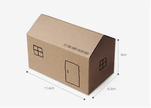 Detail of creative house-shaped kraft paper gift box with black window prints and dimensions