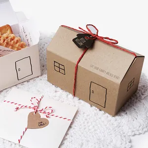 Creative house-shaped kraft paper gift box with decorative twine and custom tags