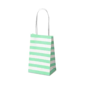 Mint green and white striped kraft paper gift bag with sturdy white rope handles