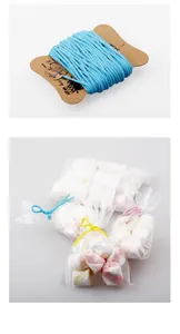 Detail of 3mm sky blue twisted cotton cord wrapped on card for gift packaging use