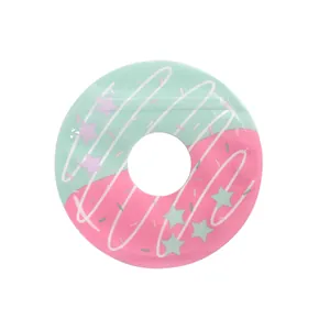 Pink and mint green donut-shaped resealable mini gift bags with cartoon star patterns