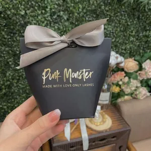 Matte Black Cardboard Gift Box Elegant Trapezoid Candy Jewelry Packaging Box For Party Wedding Favor Small Present Box