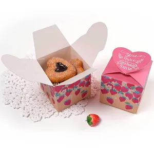 Cute Strawberry Heart Shaped Paper Gift Box Pink Square Cartoon Candy Packaging For Children's Day Birthday Wedding Party Favors