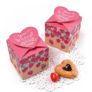 Pink square strawberry gift box set with creative heart-shaped closure and sweet floral patterns