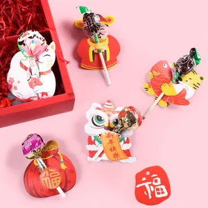 Chinesische Neujahrslutscherkarten Set mit festlichen Motiven wie Glückskatze und Löwentanz