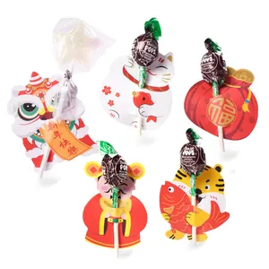 Chinesische Neujahr Lutscher Deko Karten Set mit Löwentanz und Glücksgott Motiven