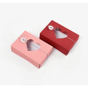 Polyester gift boxes with heart window, silver decorative string and hanging tags