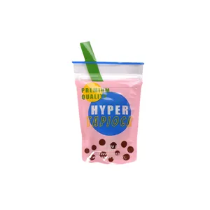 Creative boba tea shaped plastic zip bags for treats and gifts, 10 pieces pack