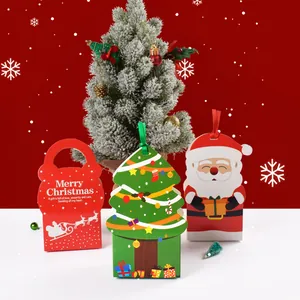 Portable Christmas Candy Gift Paper Box Santa Claus Christmas Tree Shape Party Favor Packaging Box With Ribbon