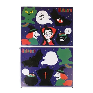 Creative Halloween candy decorative cards with cartoon ghosts, witches and bats