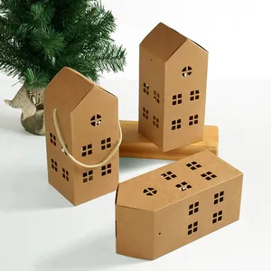 House Shaped Kraft Paper Gift Box With Hollow Windows And Handle Portable Candy Cookie Packaging For Party Wedding Christmas