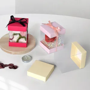 Scatole regalo quadrate con finestra in PVC trasparente e nastri di seta per dolci