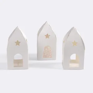 Scatole regalo a forma di castello bianco con stelle intagliate al laser e glitter