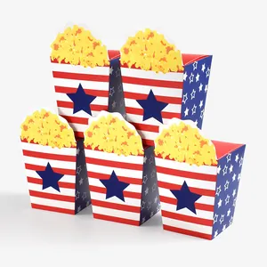 Patriotic American flag popcorn favor boxes with red stripes and blue star patterns