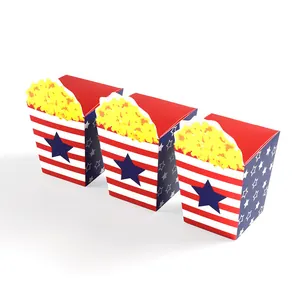 Set of 3 American style popcorn gift boxes with red stripes and blue stars patterns