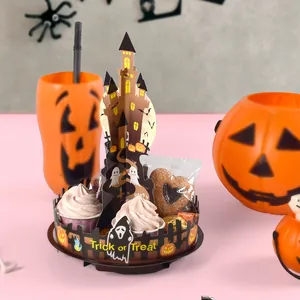 Scatola per Caramelle a Forma di Castello di Halloween Alzatina per Cupcake in Cartone a Torre Decorazione per Feste