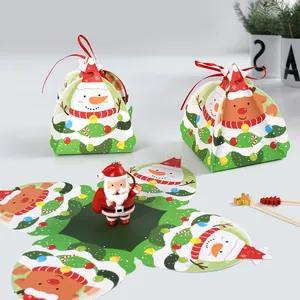 Cajas de Caramelos de Pirámide de Navidad Patrón de Muñeco de Nieve y Reno de Dibujos Animados Cajas de Regalo Festivas Con Cinta Roja Para Decoración de Fiesta