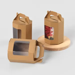 Tre scatole regalo in carta kraft con finestra in PVC e manico per fiori