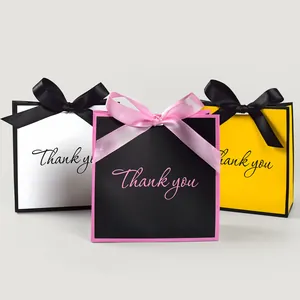 Kleine Quadratische Papiertüten Für Geschenke Mit Satinband Schleife Thank You Druck Karton Tragetaschen Für Hochzeit Party