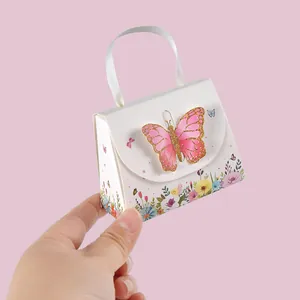 Mini 3D Schmetterling Handtasche Geschenkbox mit Blumenmuster und Seidengriff