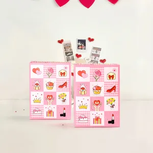 Pink 12-grid DIY surprise blind box with cute cartoon icons and plaid patterns