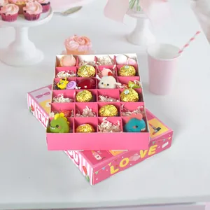 Pink 20-grid Mother's Day surprise gift box with cute plush toys and gold foil chocolates